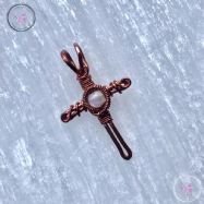 Wire Wrap Copper Cross Pendant with Moonstone